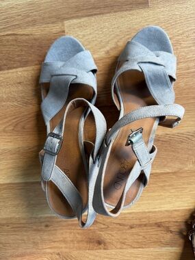 Abound Light Gray Suede Strappy Block Heels
